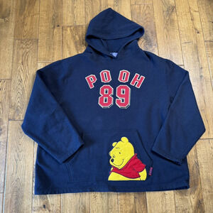 WINNIE THE POOH 89 Size XL Navy Hoodie VTG Embroidered Jacket Pooh DISNEY